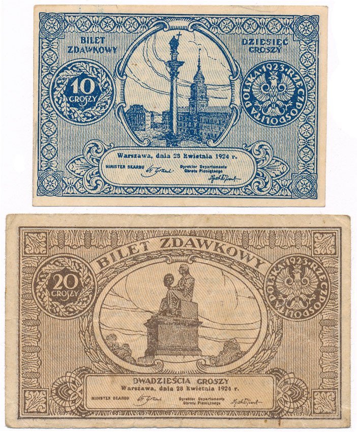 Banknoty. Zestaw 10 i 20 groszy 1924